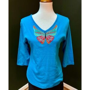 Peanut Butter & Jelly Butterfly V Neck 3/4 Sleeve Shirt Women's Size S